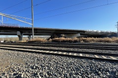December 2023 - Following placement of the deck beams in early fall, the contractor began  pouring the concrete deck on the new northbound bridge over the Penndel Interchange.