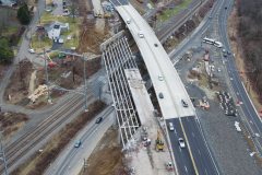 April 2023 - Aerial view of railroad bridge construction.