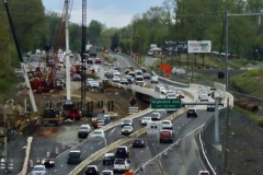 May 2023 - Looking north, showing traffic on the new bridge over SEPTA/Old Lincoln Highway.