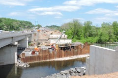 May 2024 - A coffer dam in place for pier construction in the middle of the Neshaminy Creek