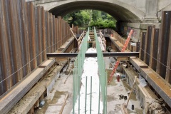 August 2021 - Workers construct a footer for an abutment for the new bridge carrying U.S. 1 over the Neshaminy Creek.
