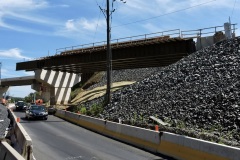 September 2023 - Beam installation for the new bridge at Penndel/Business U.S. 1 Interchange and adjacent rail lines.
